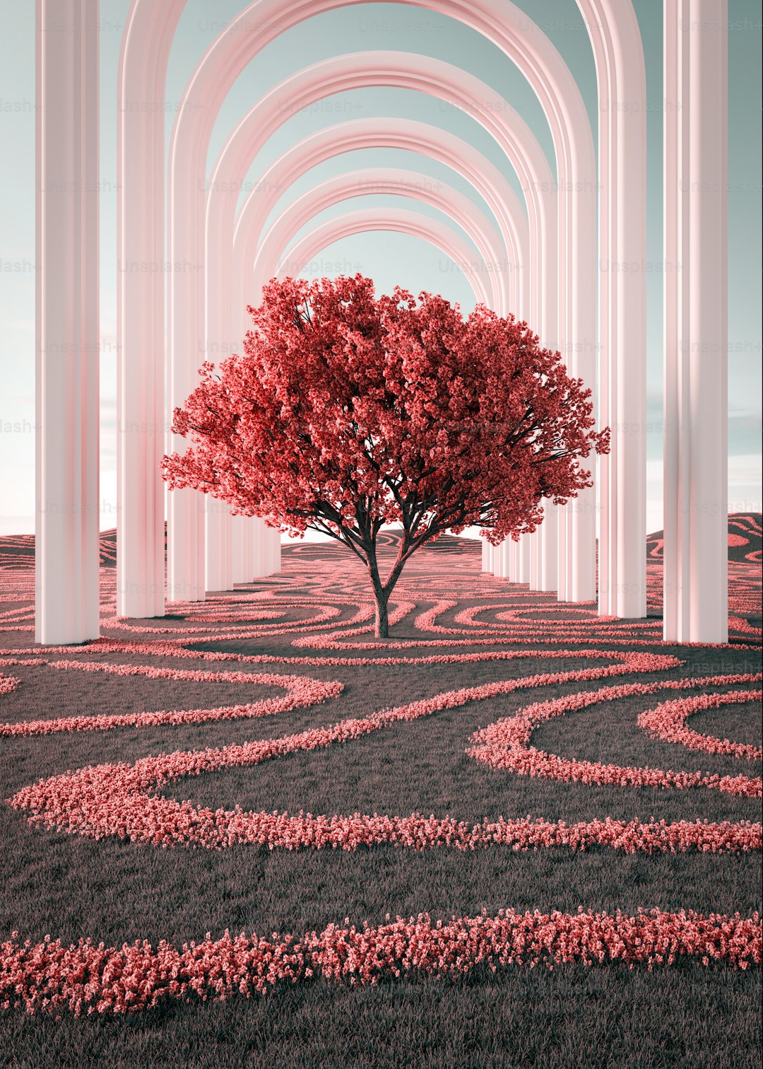 A tree in the middle of a maze